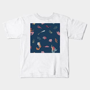 Mermaids on Navy Kids T-Shirt